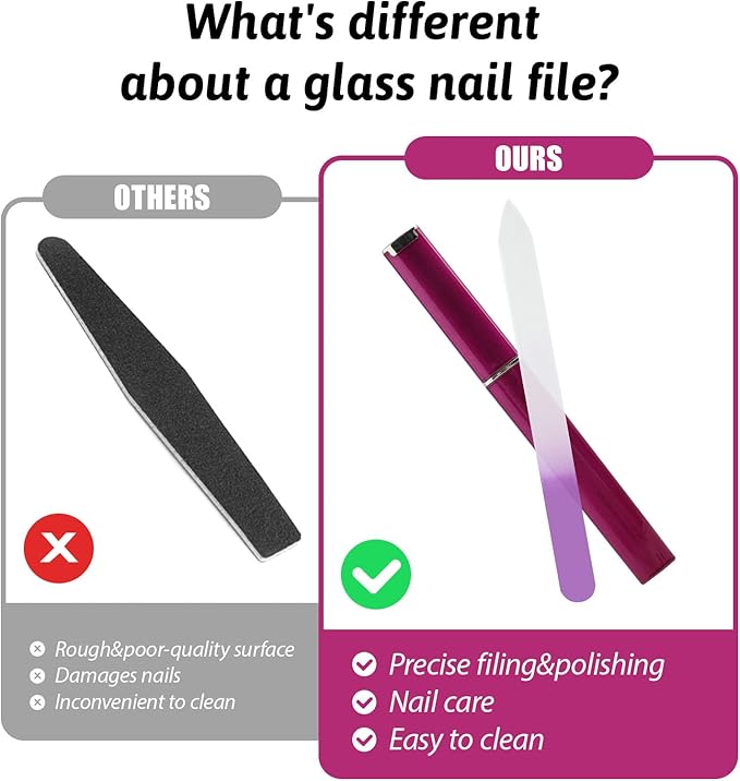 3 Pack Glass Nail File, Crystal Double-Sided Mixed Color Fingernail Files for Natural Nails, Professional Reusable Czech Glass File for Women Girls Manicure Care Christmas Gifts Stocking Stuffers