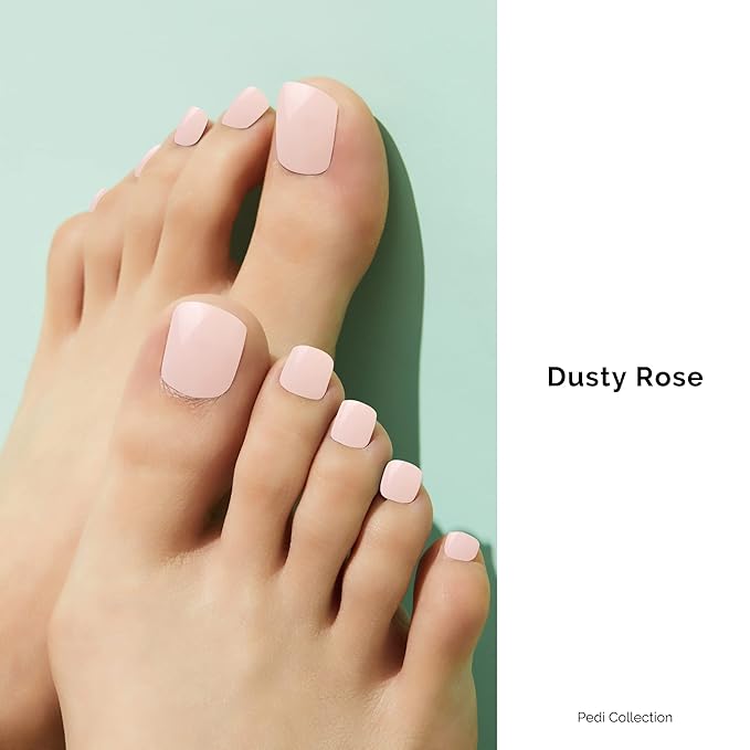 NAILOG Semi Cured Gel Nail Strips, Toe Nail Polish Strips with Glossy Gel Finishing | Buy 3 Get 1 UV Lamp| 32 Pieces Long Lasting Pedi Stickers | Dusty Rose