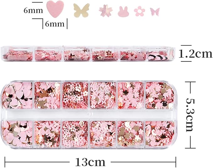 Nail Art Glitter Flakes, Mixed Love Heart Butterfly Flowers Leaf Rabbit Nail Sequins Designs, 3D Glitter Acrylic Nails Supplies for Women Girls Manicure Sparkly Decorations, DIY Resin Nail Art Tips