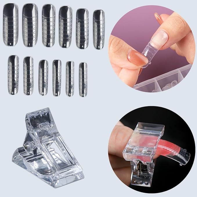 Poly Extension Gel Nail Kit, Clear White Pink With Slip Solution Dual Builder Nail Forms, Clips for Poly Gel, Starter Kit for Home Manicure Set, Nude