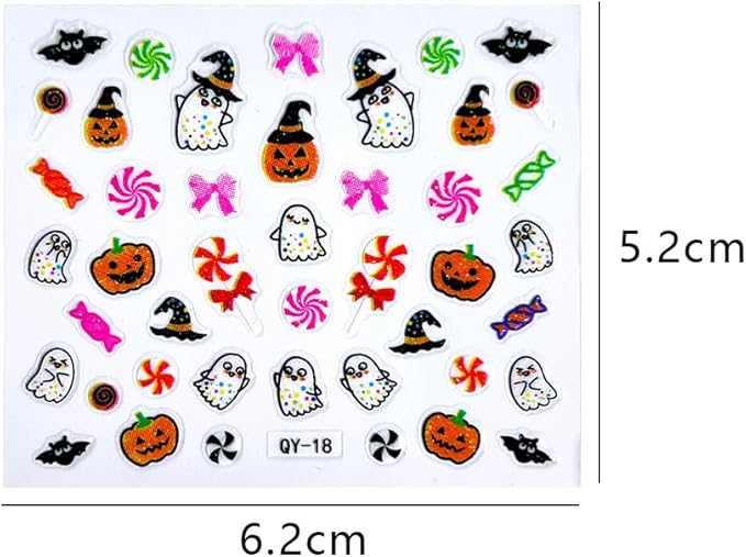 ONPRESS 30Sheet Halloween Nail Stickers Pumpkin Ghost Face Nail Art Stickers 3D Self-Adhesive Spider Web Cat Bat Nail Decals Skull Witch bow Nail Accessories for Women Girls Acrylic Manicure Supplies