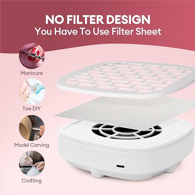 LIARTY Small Nail Dust Collector Nail Tech, Mini Quiet Vacuum Nail Fan Dust Collector Vent with Filter Paper Sheets for Nail Art, Professional Nail Tech Supplies