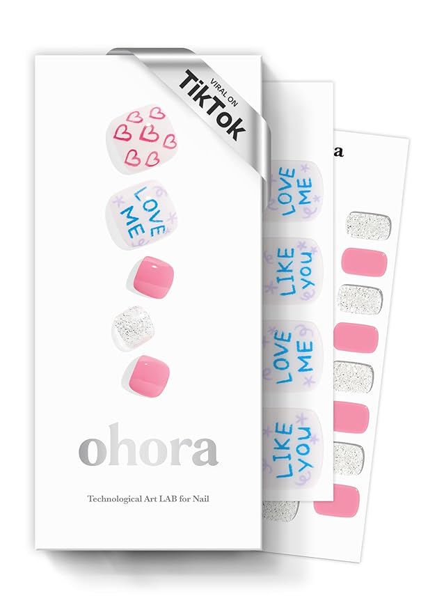ohora Semi Cured Gel Pedicure Strips (P Sweetie Pie) - Works with Any Nail Lamps, Salon-Quality, Long Lasting, Easy to Apply & Remove - Includes 2 Prep Pads, Nail File & Wooden Stick