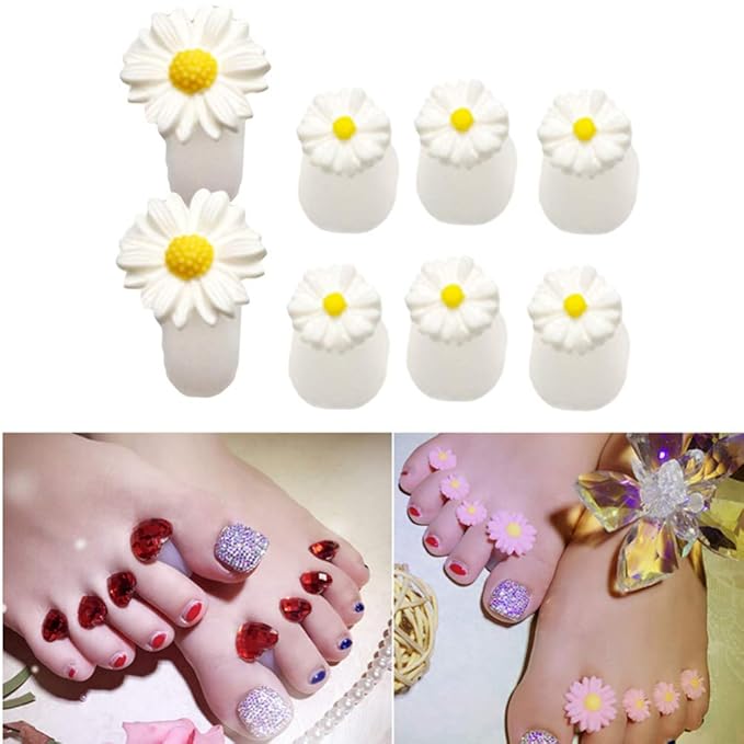 Uonlytech 8Pcs Silicone Toe Separators, Daisy Flower Toe Separators Gel Foot Toe Spacers Separators Bunion Corrector for Pedicures Nail Polish Salon, White