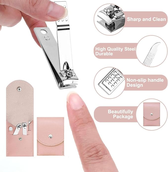 24 Sets Travel Manicure Set Professional Nail Clipper Kit Bulk,4 in 1 Adult Stainless Steel Travel Manicure Kit with Case Individually Wrapped Nail Clippers Bulk for Homeless,Hotel,Charity(4 Colors)