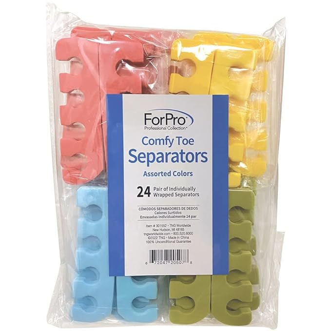 ForPro Professional Collection Comfy Toe Separators, Assorted Colors, Luxurious Foam Pedicure Toe Separators, Individually Wrapped, 24-Pairs