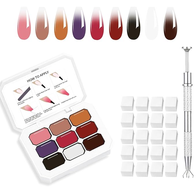 Ombre Gel Nail Polish Nail Sponges for Ombre 9 Series Colorful Blush Effect Gradient Painting Gel for Ombre Nails Multistyle French Manicure Nail Art DIY Home (A3)