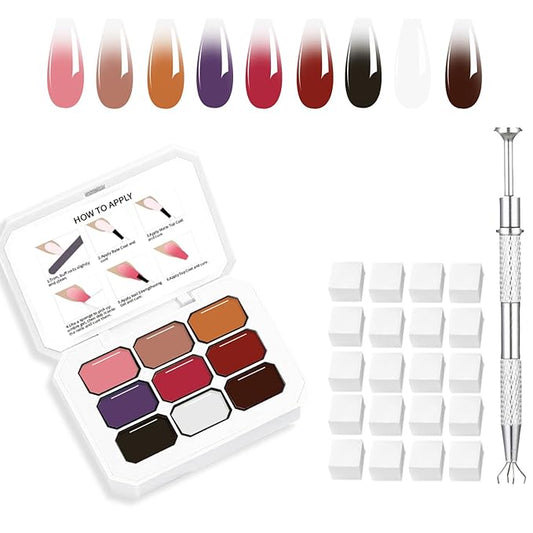 Ombre Gel Nail Polish Nail Sponges for Ombre 9 Series Colorful Blush Effect Gradient Painting Gel for Ombre Nails Multistyle French Manicure Nail Art DIY Home (A3)