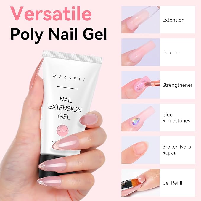 Makartt Poly Nail Gel: Natural Pink 50ML 3D Gel Nail Builder Salon Supplies Easy DIY at Home