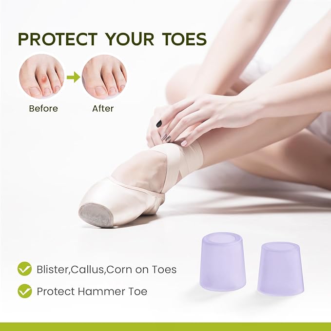 Bukihome Silicone Toe Protectors – Silicone Open Pinky Toe Sleeves for Hammer Toes, Corns, Calluses, Blisters – Soft Gel Protector Toe Cushions for Pain Relief - 12 Count, Lavender (6 Thick +6 Thin)