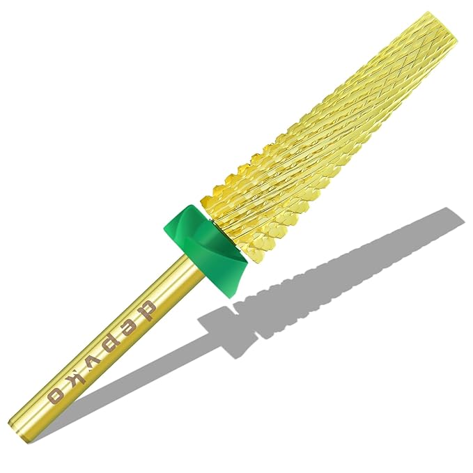 Depvko Super Long 5 in 1 Nail Drill Bits, 3/32'' Carbide Tungsten Bits, Two Way Rotate Professional Advanced Safety Bits for Nail, Fast Remove for Manicure Pedicure (Long 5in1-Gold, Coarse-C)