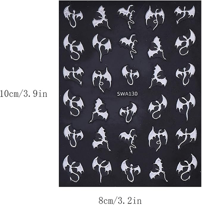 6 Sheets Halloween Nail Stickers Metal Flying Dragon Glitter Bat Nail Art Stickers Decals 3D Self Adhesive Nail Decals Glitter Bat Designs Nail Art Supplies Halloween Stickers for Nails for Women DIY