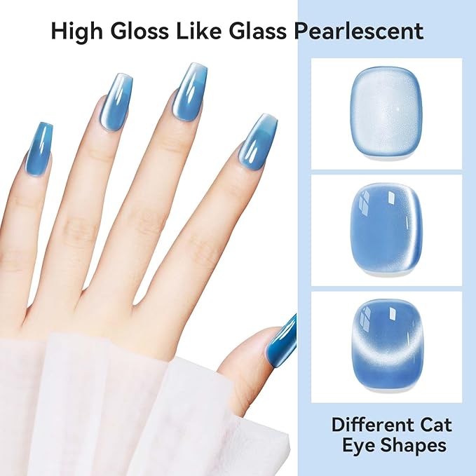 Moonlight Cat Eye Gel Nail Polish 12ML Blue Glitter Magnetic Gel Polish Velvet Ceramic Effect Crystal Shimmer Cateye Soak Off Manicure Salon At Home 1Pc