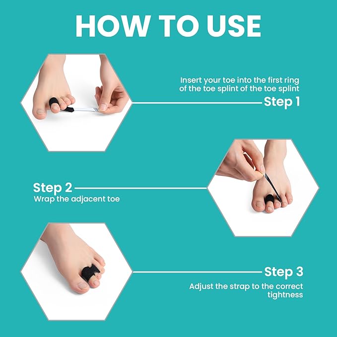 10 Pack Hammer Toe Corrector Toe Splint for Broken Toes,Brace Orthopedic Separator, Cushioned Bandages, Heal Wrap Toe Straighteners for Crooked Toes (Black+10S）