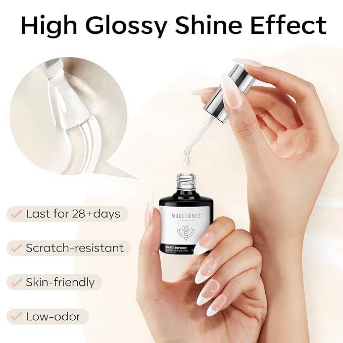 modelones Matte Gel Nail Polish Top Coat, 15ml No Wipe Top Coat Summer Gel Nail Polish Soak Off Powder-Resist Matte Finish Long Lasting DIY Gift Home Nail Salon