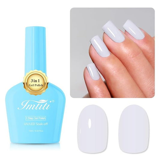 Imtiti Grey Gel Polish, Light Grey Gel Polish 3 in 1 One Step Gel Polish Kit, Soak Off LED U V Gel Polish Nail Art Starter Manicure Salon for Women Girls 0.3 Fl Oz
