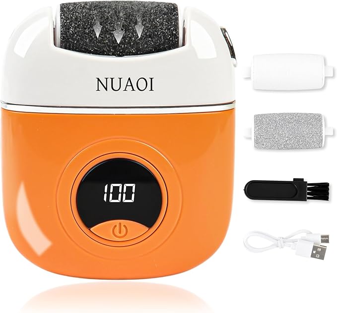 Electric Callus Remover Foot File - Rechargeable Callus Remover Pedicure Tools for Feet Foot Scrubber File Foot Care Grinder with 3 Grinding Heads 2 Speeds for Men Women Dry Callus Dead Skin (Orange)
