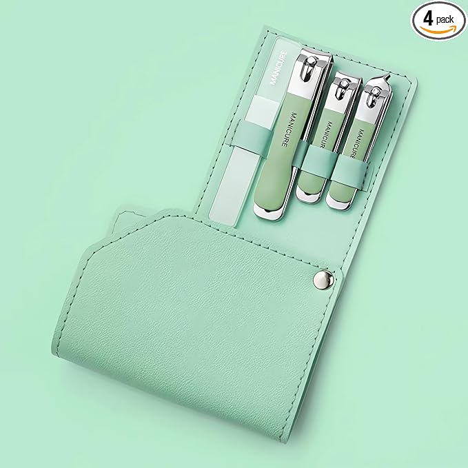 Manicure Set Nail Clippers Pedicure Kit, 4 Pcs Stainless Steel Nail Clippers, Beauty Tool Portable Set Professional Grooming Kits, Travel Nail Kit for Men and Women