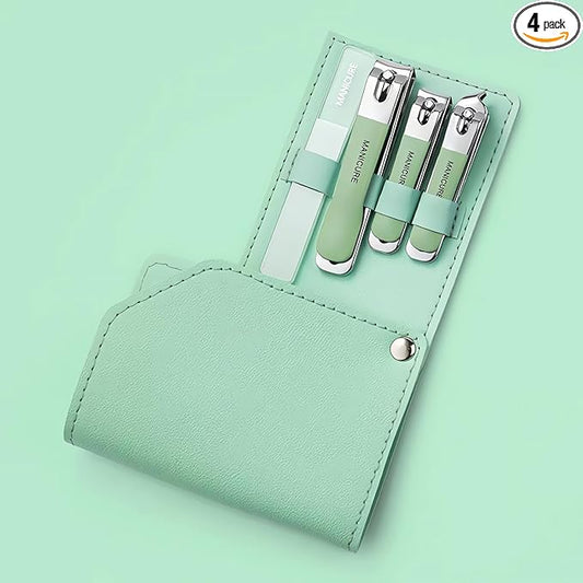 Manicure Set Nail Clippers Pedicure Kit, 4 Pcs Stainless Steel Nail Clippers, Beauty Tool Portable Set Professional Grooming Kits, Travel Nail Kit for Men and Women