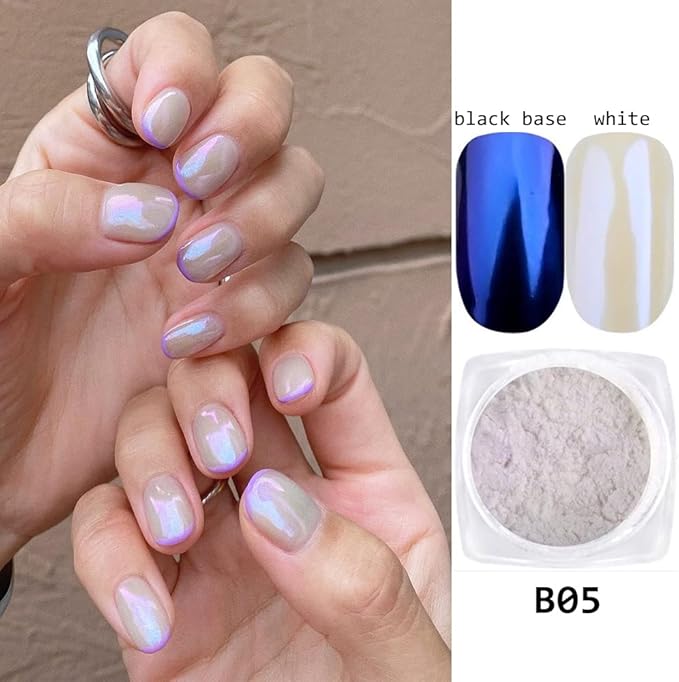 Pearl Chrome Nail Powder Set - 7 Colors Aurora Powder Mermaid Effect for Nails Iridescent Nail Glitter Shimmer White Rubbing Dust Nail Pigment Set Manicure Nail Art Decorations (B01-07)