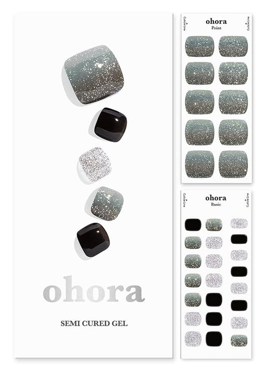 ohora Semi Cured Gel Pedi Strips (P Caviar) - Works with Any Nail Lamps, Salon-Quality, Long Lasting, Easy to Apply & Remove - Includes 2 Prep Pads, Nail File & Wooden Stick - Glitter Nails
