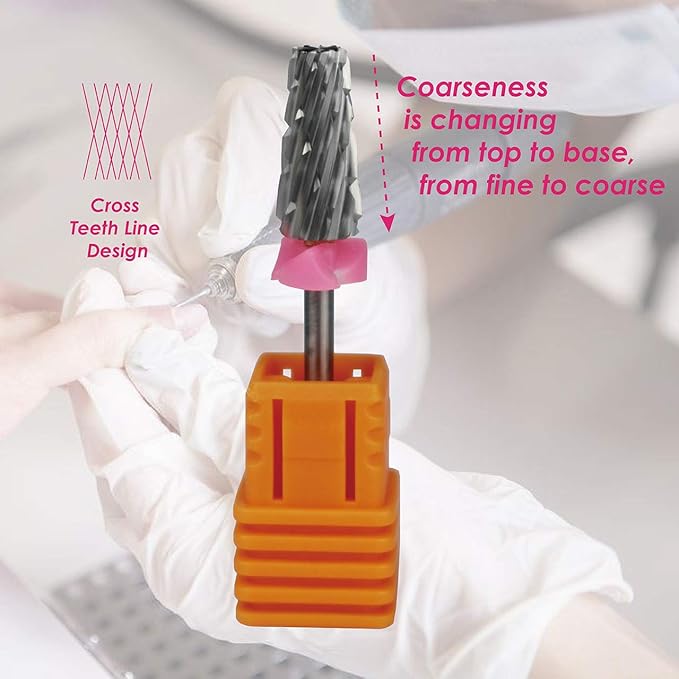 C & I 5 in 1 Multi-Function Tapered Shape Nail Drill, Cross Teeth Edition, Professional Drill Bit for Nail Manicure Machine (Triple Coarse - 3XC)