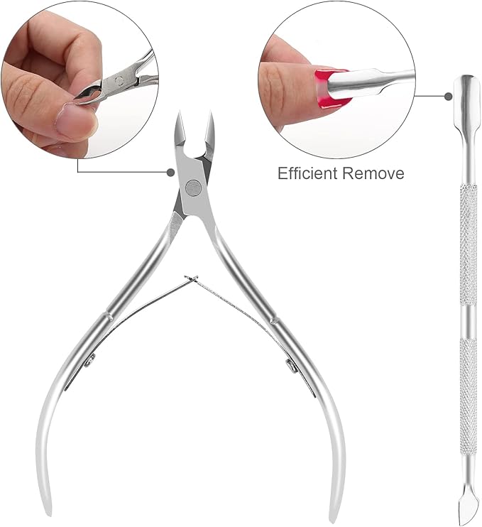 Metal Nail Cuticle Trimmer with Cuticle Pusher and Cutter, 2 PCS Professional Cuticle Remover Tool Kit, Cuticle Cutter Set, Cuticle Nippers, Cuticle Clippers for Women, Manicure Pedicure Tool