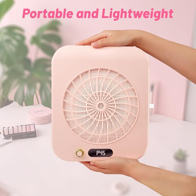 Nail Dust Collector with 2 Cleanable & Reusable Filters,Dust Extractor Compact Vacuum Fan Dust Collector,Suction Machine for Acrylic Home Nails Polishing Nail Salon,Pink