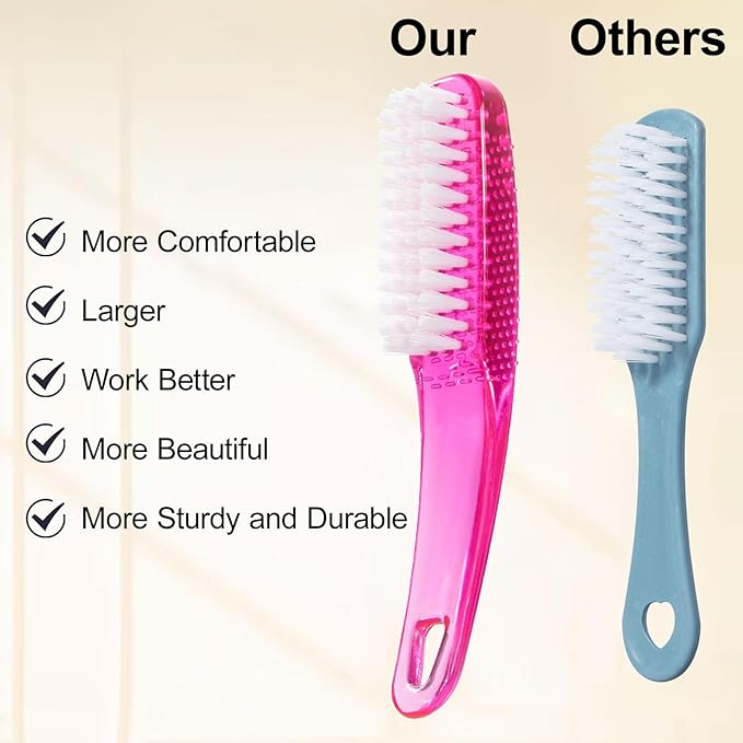 Nail Brush for Cleaning Fingernails 4 PCS, Long Handle Grip Double Sided Nail Foot Scrub Brush Fingernail Cleaner, Soft Stiff Bristles Pedicure Nail Scrubber Non-Slip for Men Women, Black Pink
