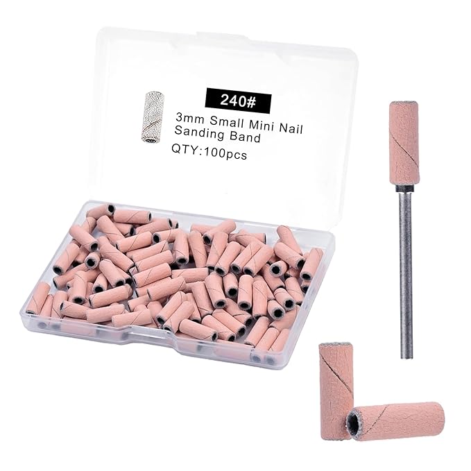 100 Pcs Nail Drill Bits Sanding Bands for Nail Drill, Nail Tips for Drill Bits Nail Tech,240 Fine Grit Nail File Sanding Bands for Acrylic Nails Gel Manicures and Pedicure, Pink