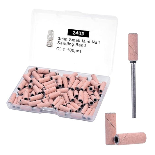 100 Pcs Nail Drill Bits Sanding Bands for Nail Drill, Nail Tips for Drill Bits Nail Tech,240 Fine Grit Nail File Sanding Bands for Acrylic Nails Gel Manicures and Pedicure, Pink