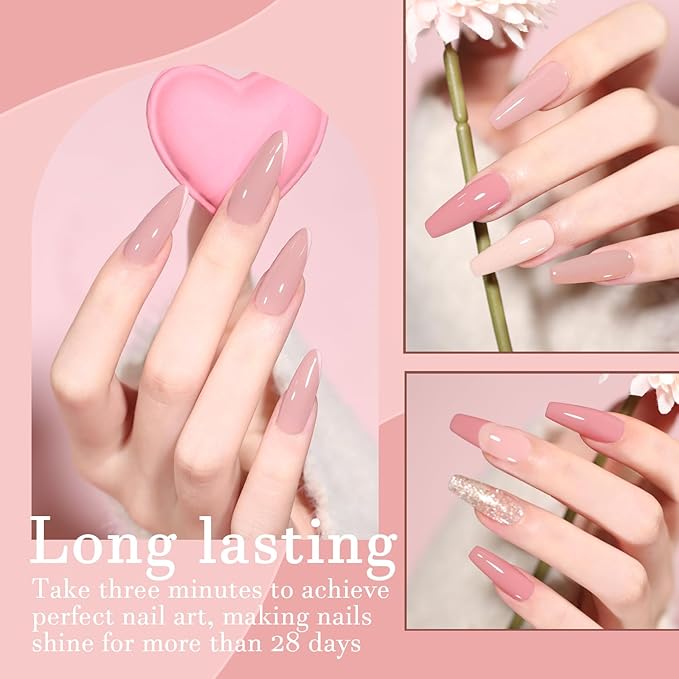 Nude Gel Nail Polish Set, 10 Colors Neutral Gel Polish Nude Pink Skin Tone Glitter Nail Polish Gel Starter Kit Soak Off All Season LED Manicure DIY Salon Gifts for Women Girls