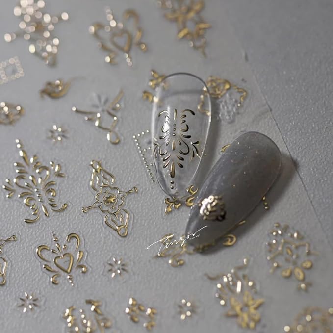 5D Embossed Totem Nail Stickers Gold Totem Nail Art Sticker Self Adhesive Nail Decals Vintage Nail Art Decals Nails Decoration Supplies for Women Girls DIY Manicure