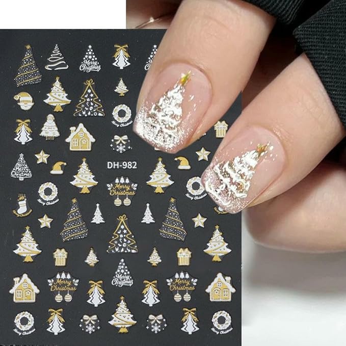 Christmas Nail Art Stickers Decals Xmas Tree Snowflake Nail Decals 3D Self-Adhesive Nail Art Supplies 6PCS Christmas Trees Bow Snowflakes Xmas Nails Design Manicure Sliders for Women Nail Decorations