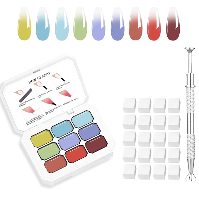 Ombre Gel Nail Polish Nail Sponges for Ombre 9 Series Colorful Blush Effect Gradient Painting Gel for Ombre Nails Multistyle French Manicure Nail Art DIY Home (A5)