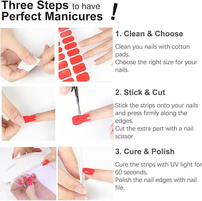 Semi Cured Gel Nail Strips, French Leopard, Cat Eye 20pcs Adhesive UV Sticker, Wraps for Home Manicure DIY