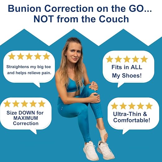 Bunion Corrector for Women Big Toe, Men too. Ultra-Thin Big Toe Separators Sock. Correction While You Walk. Flexible & Comfortable Splint That Fits Inside All Shoes. Large-Left