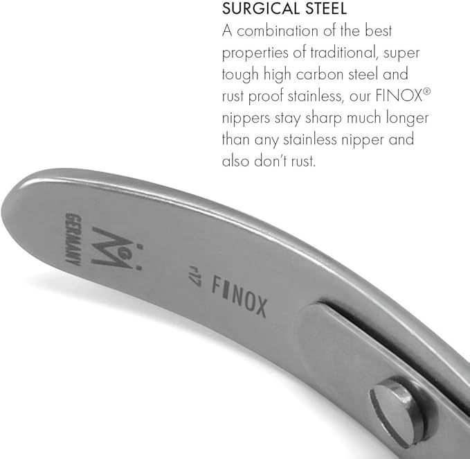 GERMANIKURE Tower Point Cuticle Trimmer - 1/2 Half Jaw Nipper - Ethically Made in Germany - FINOX Stainless Steel Professional Sharp Cuticle Remover in Leather Case – Manicure Tool, r145, 5mm