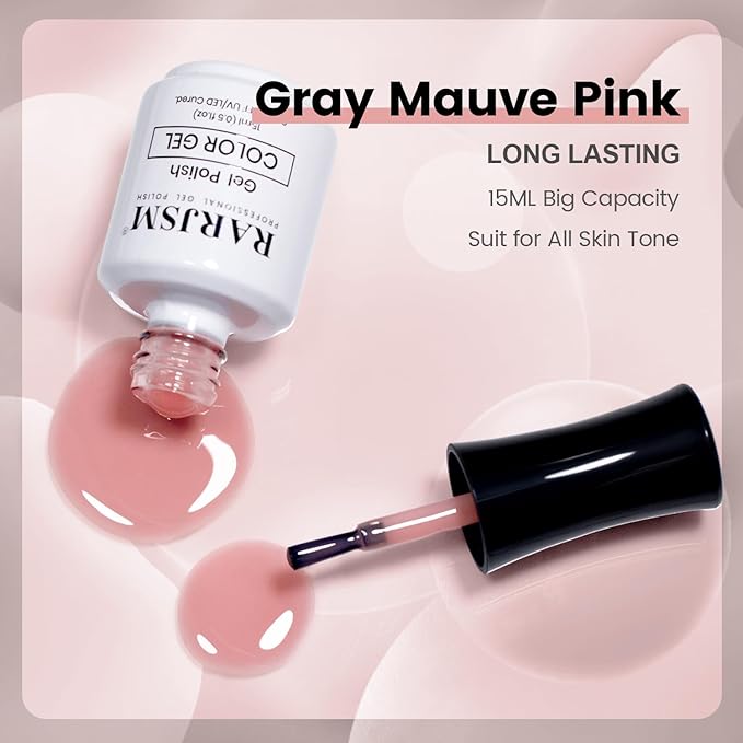 RARJSM Nude Gel Nail Polish Gray Mauve Pink Neutral Skin Tone Sheer Jelly Gel Polish 1PC 15ml Single Bottle Cream Transparent Pink Nail Gel Polish Soak off UV LED Cured for Home Salon DIY Manicure
