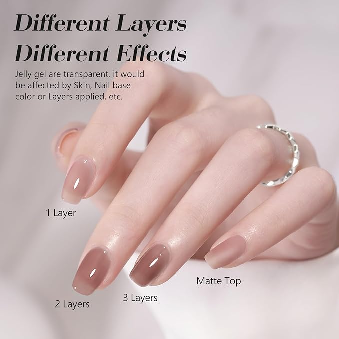 CANNI Jelly Gel Nail Polish Set – 6 Sheer Nude Shades (Pink, Brown, Transparent), 9ML Each, HEMA-Free Soak Off UV LED Gel for Natural-Look Manicure