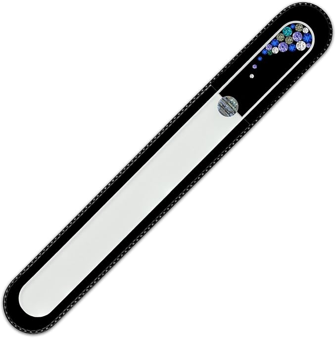 Large Size Glass Nail File Hand Decorated with Swarovski Elements, in Black Velvet Sleeve, Genuine Czech Tempered Glass, Hand-Made Crystal Nail File