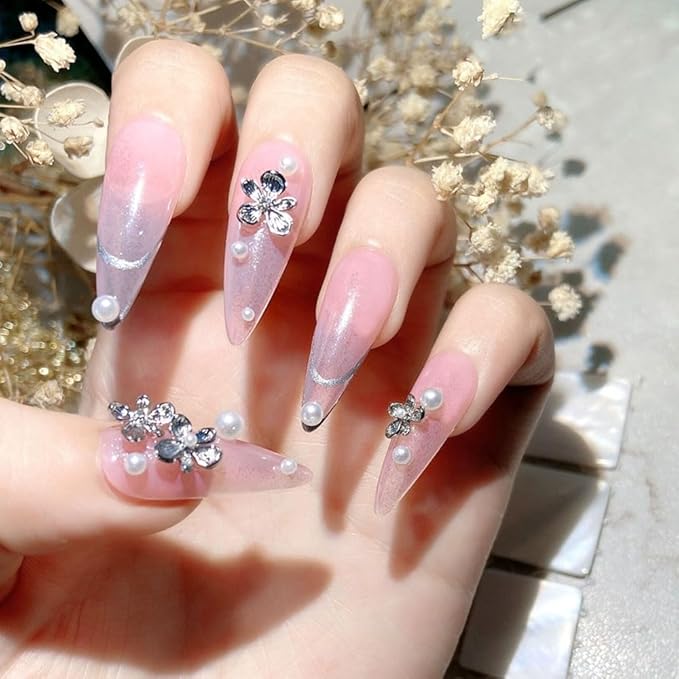 40PCS Gold Flower Nail Art Charms, 3D Metal Alloy Nail Charms Cute Mini Floral Blossom Designs Manicure Jewelry Charms Rhinestones for Women Nail Art DIY