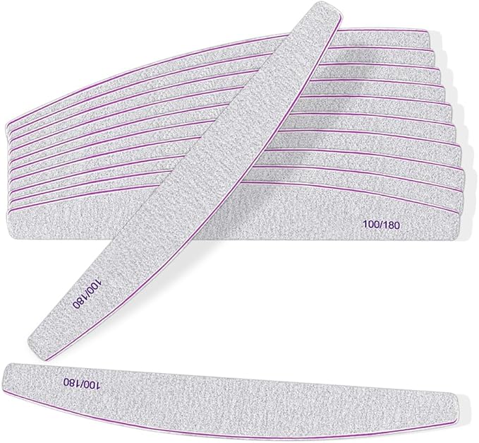 12Pcs Nail File Professional WAFOLOZE Nail Files Reusable Double Sided Emery Boards(100/180 Grit) Nail Styling Tools for Home and Nail Files for Acrylic Nails Salon Use