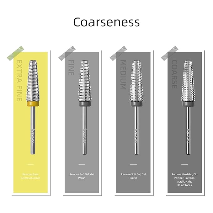 Long 5 in 1 Nail Drill Bits, XF 20mm Carbide Tapered Nail Bit, Straight Cut Safety Drill Bits for Nails, 3/32 Two-way, Electric Manicure Drills Removal Base Coat