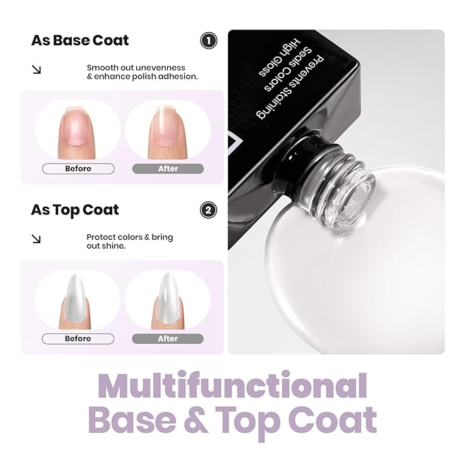 Beetles Pearl White Nail Polish and 2 in 1 Base & Top Coat Set, Fast Drying & Natural Nail Strengthen, Nail Lacquer Shimmer-Like Pearlescent Sheen, No UV Lamp Needed for DIY Nail Art Gifts for Women