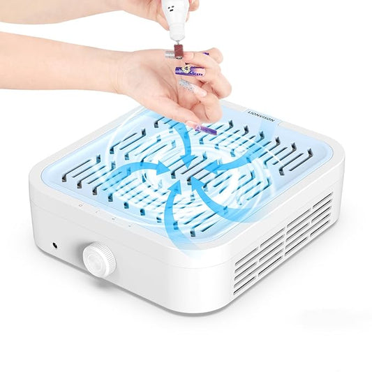 LIONVISON Nail Dust Collector for Acrylic: 120W Professional Nails Dust Collector With Reusable HEPA Filter For Home Salon Use - Portable 3 Speed Vacuum DIY Manicure For Nail Art Beginners (Blue)
