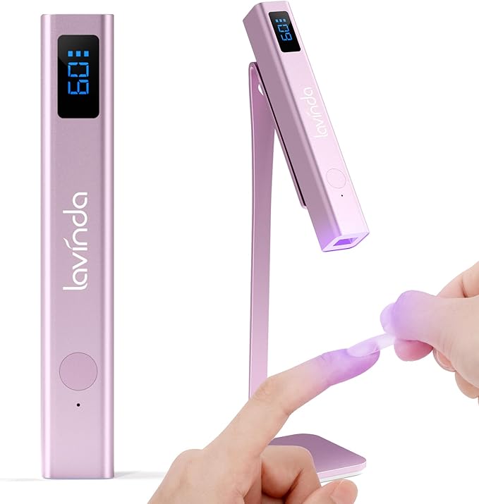Lavinda Handheld UV Light for Gel Nails with Stand, Mini Nail Lamp with LCD Display, Portable Cordless Rechargeable UV Led Nail Lamp Nail Dryer for Fast Curing Gel Polish for Home DIY Manicure
