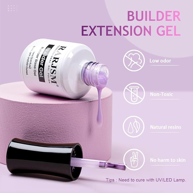 RARJSM Pearl Gel Builder Nail Polish Purple Hard Gel in a Bottle Mermaid Shell Glitter Pearlescent Thick Extension Structure for Nails 15ml Soak Off Curing Requires Salon Home DIY Beginner Use