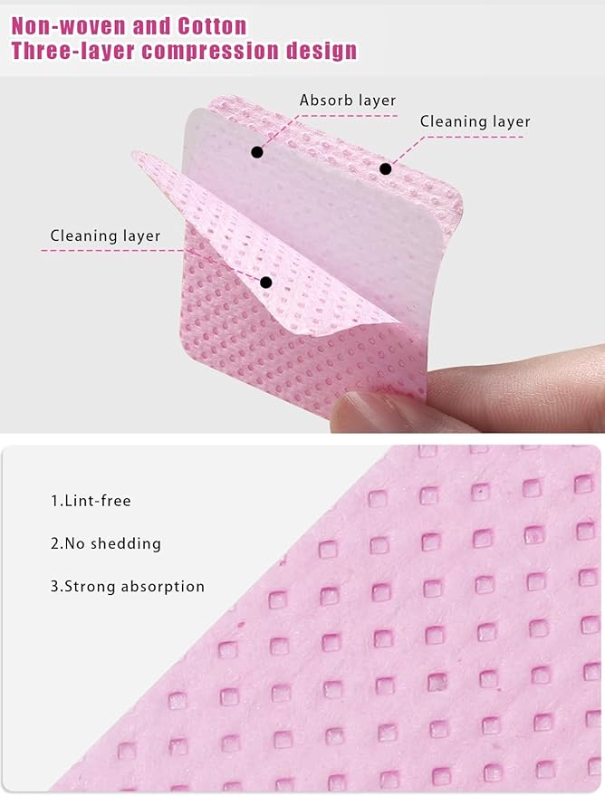 TEOYALL Lint Free Nail Wipes, 400 PCS Non-Woven Fabric Nail Cleaning Pads Pink Lash Extensions Glue Cleaning Wipes Salon Supplies