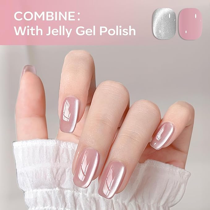 modelones Cat Eye Gel Nail Polish, Glitter Silver 9D Holographic Magnetic High Density Crystal Nail Polish with Magnet Soak Off U V White Gel Polish Top Coat Shimmer Nail Art Manicure Salon DIY